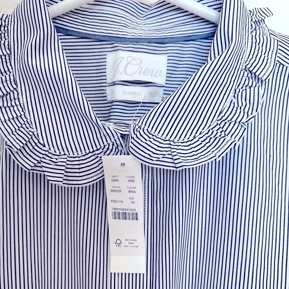 J Crew Striped Top with Ruffle Collar